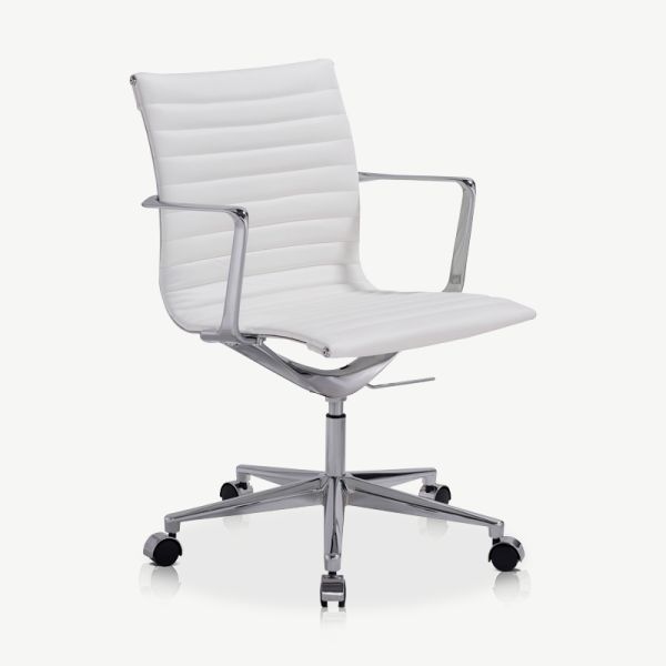 Walton Office Chair, White PU-leather & Chrome