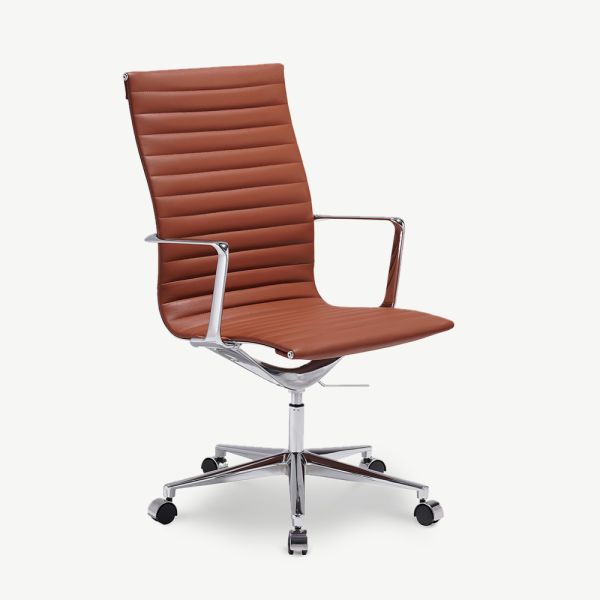 Akira Office Chair, Cognac Leather & Chrome 