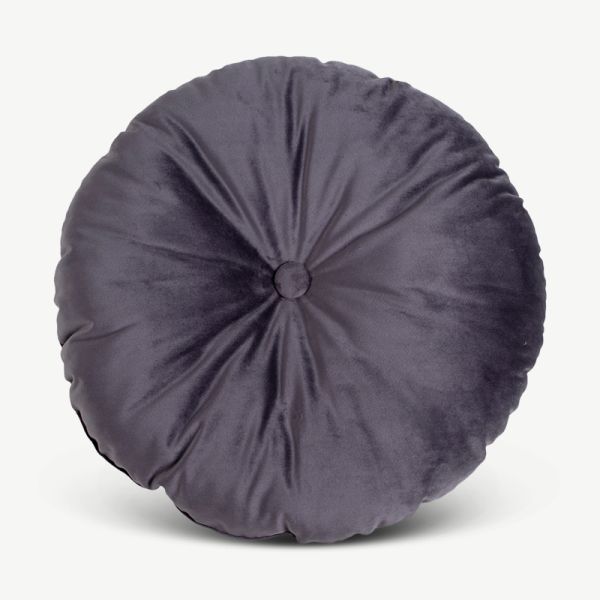 Flow Round Cushion, Grey Velvet, 45cm front view