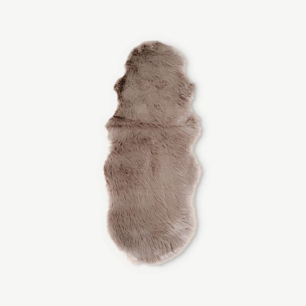 Tapis Uta, peau d'agneau synthétique, beige, 60x180cm vue de face