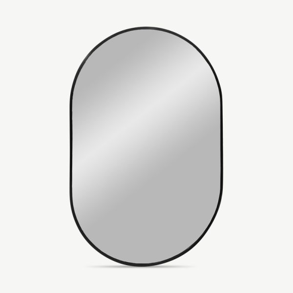 Miroir ovale Luna, acier noir