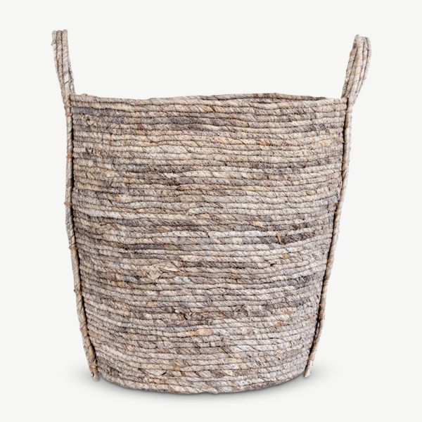 Gelso Round Basket, Natural Leaf front view