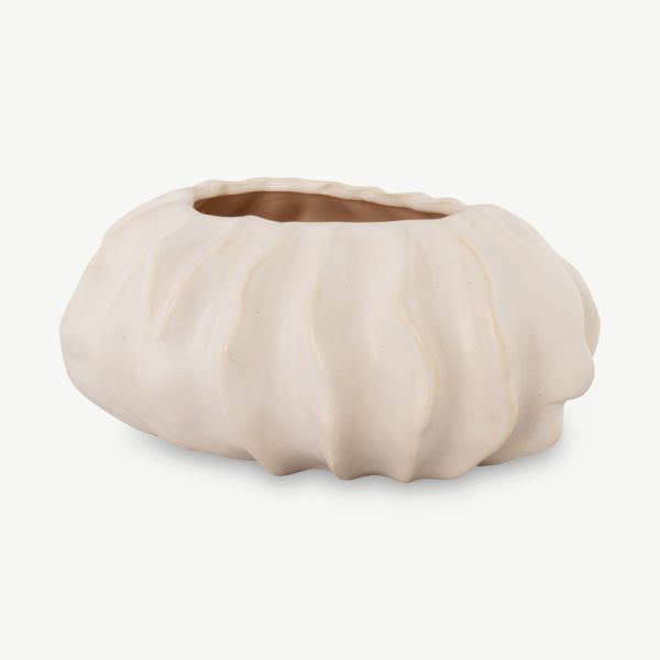 Sun Oval Vase, White Ceramic