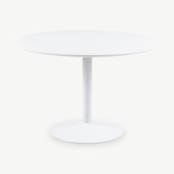 Table de salle à manger Eliza, bois blanc et base en acier (Ø110 cm)