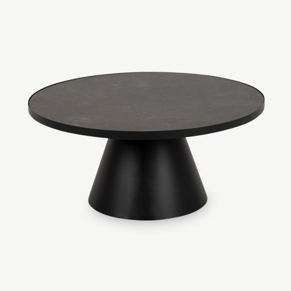 Table basse Ella, aspect marbre noir et base en acier (Ø86 cm)