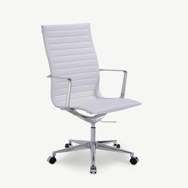 Chaise de Bureau Akira, Simili Cuir Blanc & Chrome