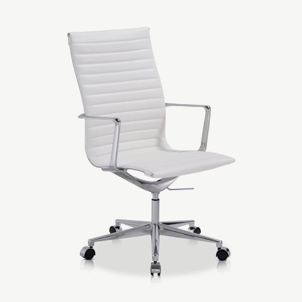 Akira Office Chair, White PU-leather & Chrome 