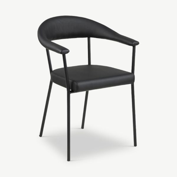 Sæt med 2 Parker-spisebordsstole, sort læderlook og stålfod