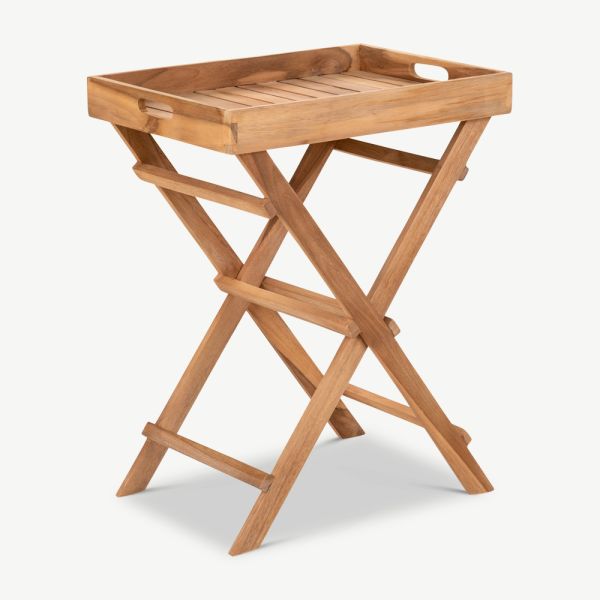 Aba Outdoor Tray Table, Natural Teak
