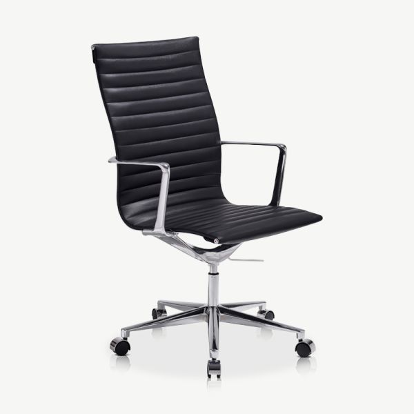 Akira Office Chair, Black Leather & Chrome oblique view