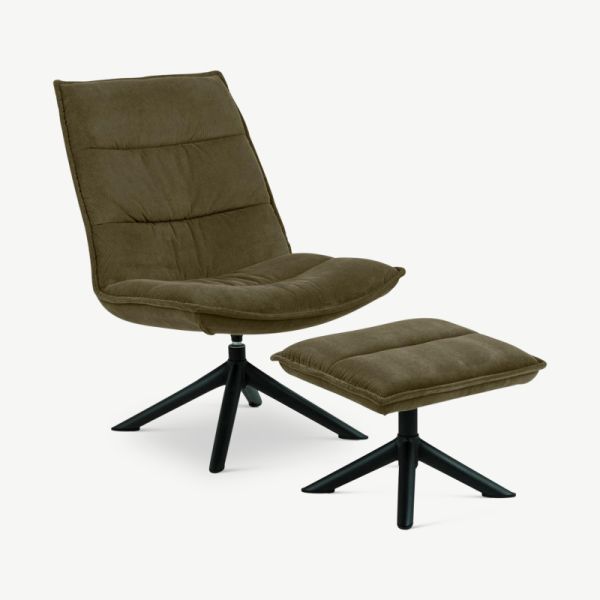 America Lounge Chair with footstool, Green Corduroy