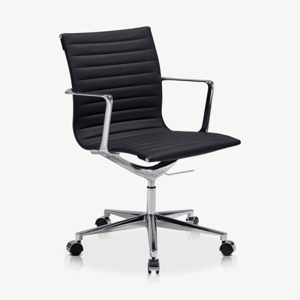 Walton Office Chair, Black PU-leather & Chrome oblique view