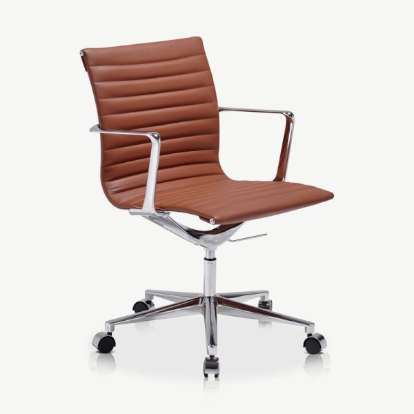 Walton Office Chair, Cognac Leather & Chrome oblique view