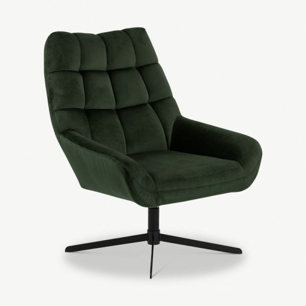 Thea Lounge Chair, Dark Green Velvet & Steel