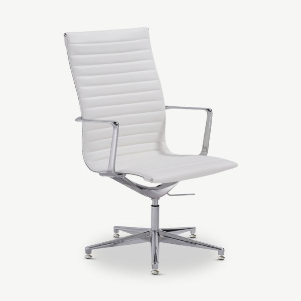 Chaise de conférence Ava, cuir blanc et chrome