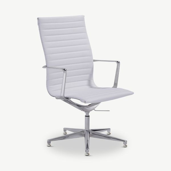 Ava Conference Chair, White PU-leather & Chrome 