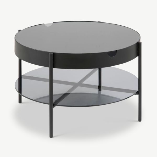 Dua Coffee Table, Smoked Glass & Black frame (ø75 cm)