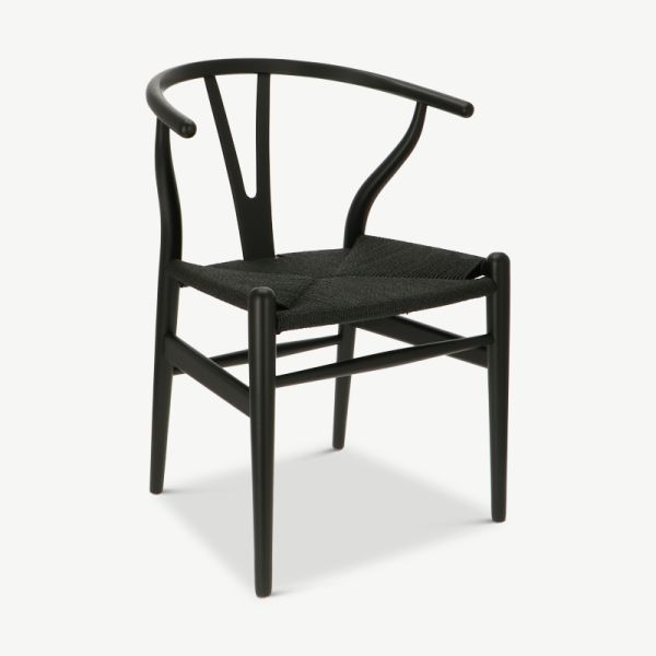 Bone chair eetkamerstoel, zwart hout schuinaanzicht