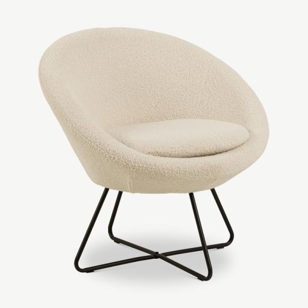 Fawn Lounge Chair, Cream Fabric & Steel legs