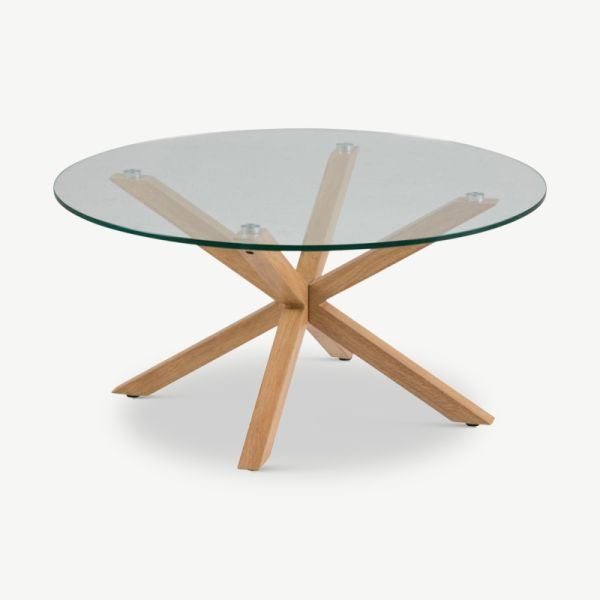 Talon Round Coffee Table, Glass & Oak base