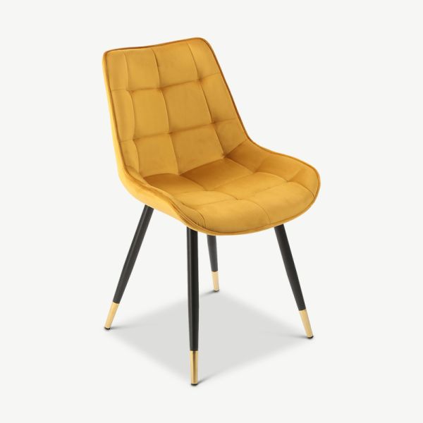Chloé Dining Chair, Yellow Velvet & Black legs