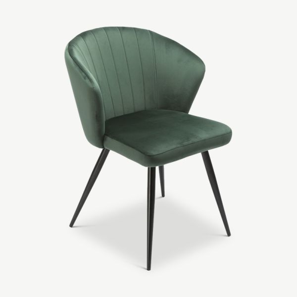 Cooper Dining Chair, Green Velvet & Black legs oblique view