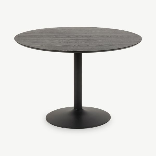 Table de salle à manger Eliza, bois noir mat et base en acier (Ø110 cm)