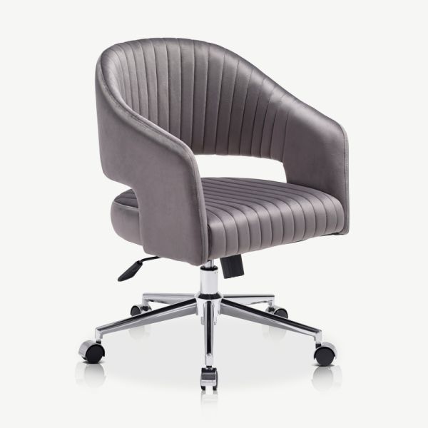 Constance Office Chair, Grey Velvet & Chrome oblique view