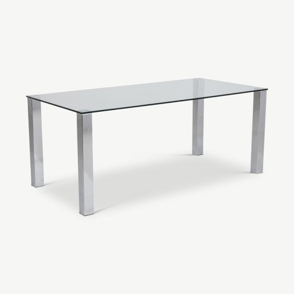 Table de salle à manger Zayn, verre et pieds chromés (180x90 cm)