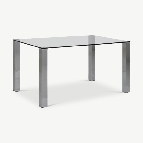 Table de salle à manger Zayn, verre et pieds chromés (140x90 cm)