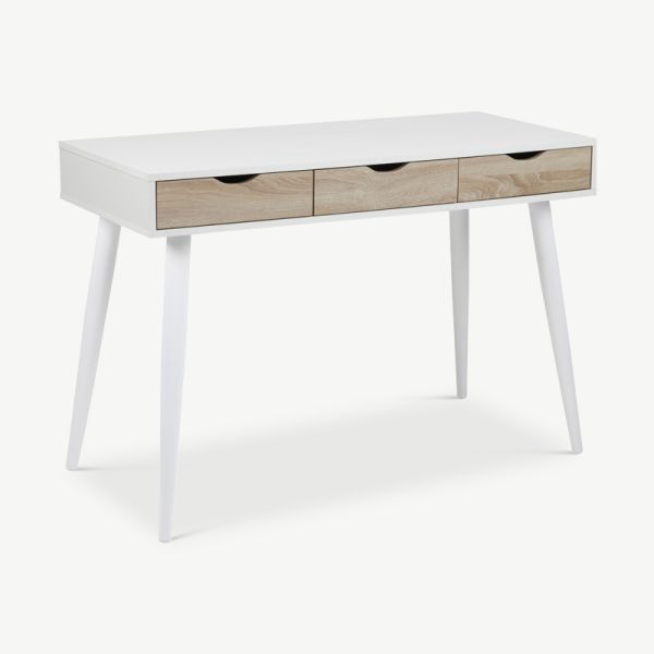 Mana Desk, White Wood & Steel legs