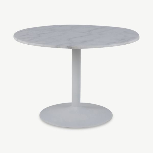 Table de salle à manger Nani, marbre blanc & base blanche