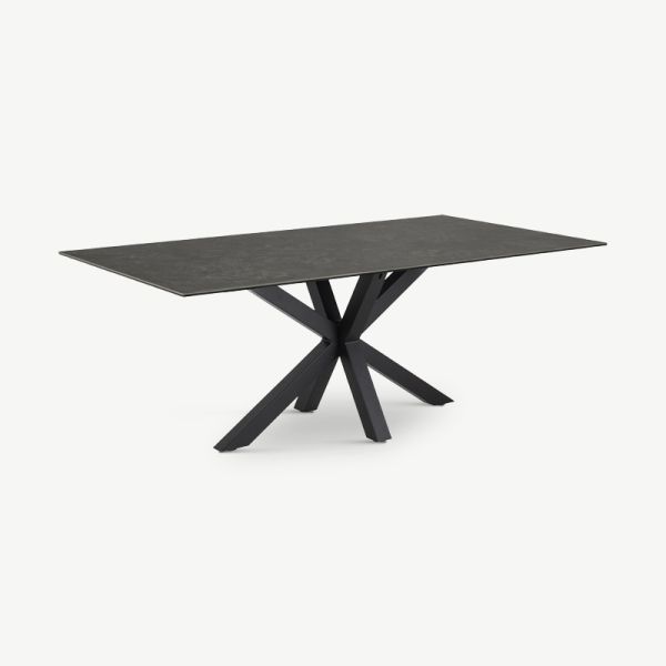 Talon Dining Table, Black Glass & Steel (200x100 cm)