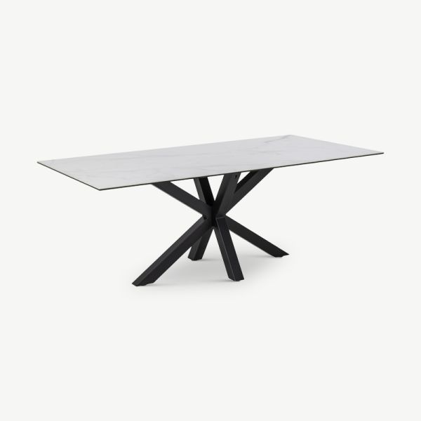 Talon Dining Table, White Ceramic & Steel (200x100 cm)