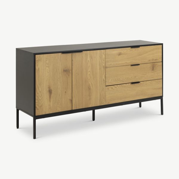 Dover Sideboard, Black Wood & 3 Oak drawers (160 cm)