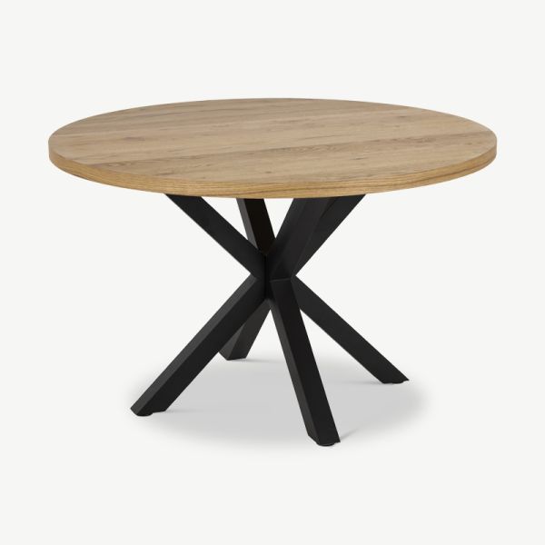Talon Round Dining Table, Natural Wood & Steel