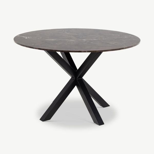 Talon Round Dining Table, Brown Marble & Steel