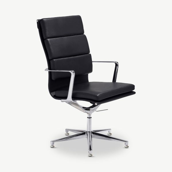 Levi Conference Chair, Black Leather & Chrome