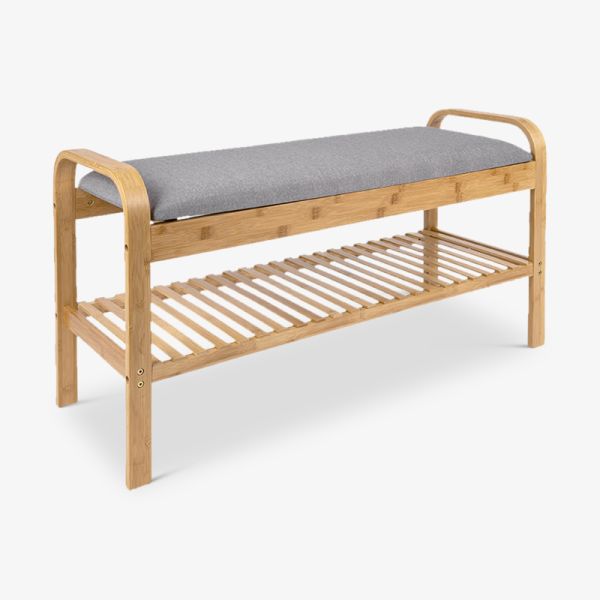 Arch Storage Bench, Bamboo & Grey Cushion