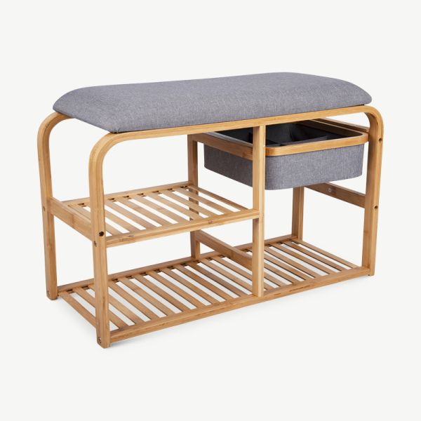 Dure Plus Storage Bench, Bamboo & Grey Cushion
