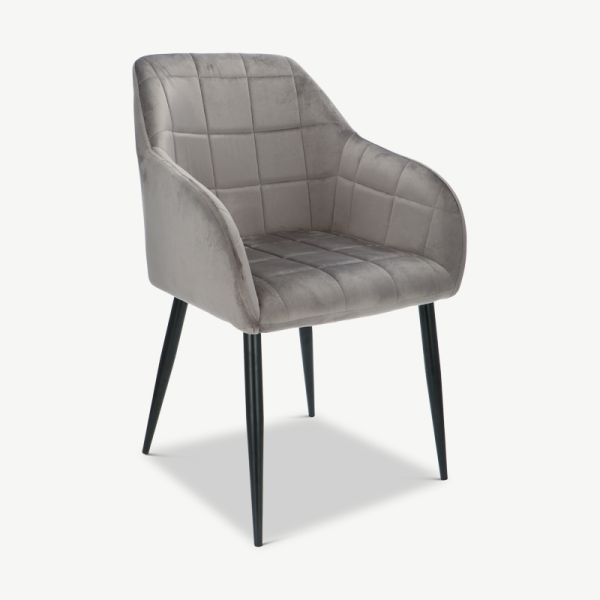 Luca Dining Chair, Grey Velvet & Black legs oblique view