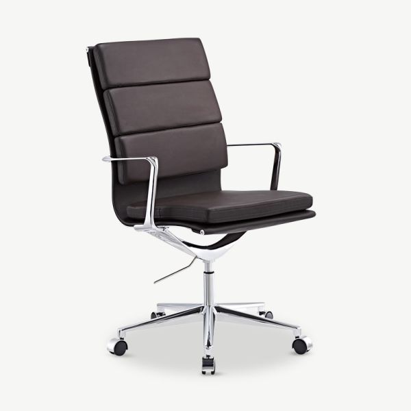 Maci Office Chair, Dark Brown Leather & Chrome