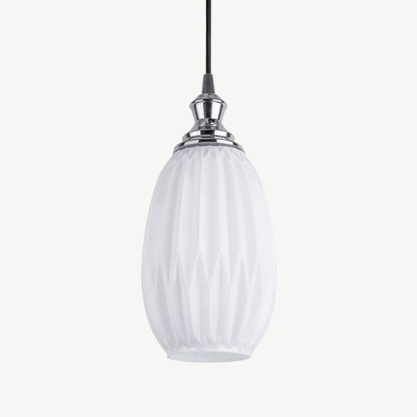 Oval Posh Pendant Lamp, White Glass