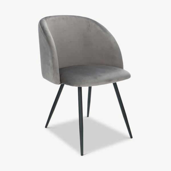 Vesper spisebordsstol, grå velour & sorte ben set fra skrå vinkel