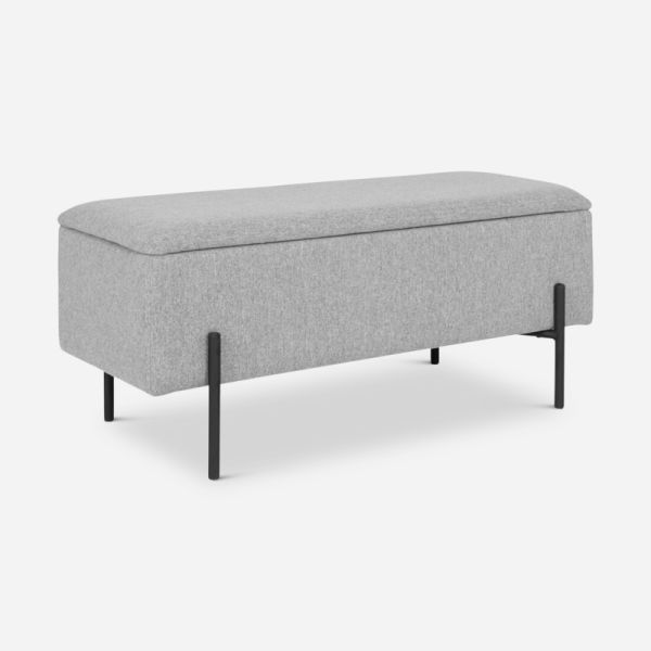 Watson Bench, Light Grey Polyester & storage oblique view