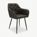 Vinny Dining Chair, Dark grey Leather look & Black legs oblique view